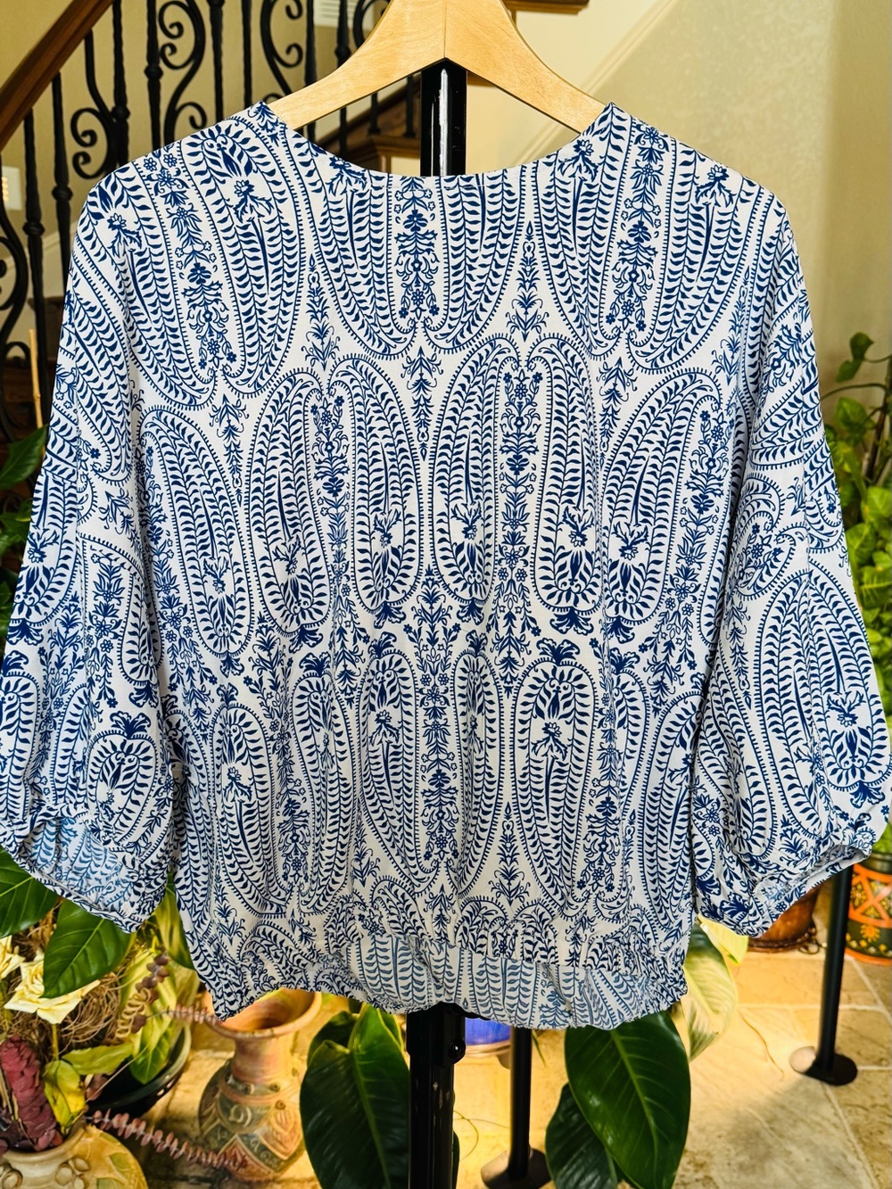 Blue & White Printed Relaxed Tunic Top